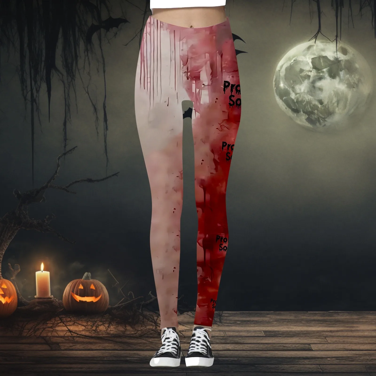 Women's Halloween Blood Printed Leggings Ladies Halloween Theme Fun Printed Tight Hip Lift Fitness Exercise Leggings Yoga Pants