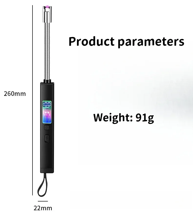 Metal Type-C Charging LED Display Pulse Arc Flameless Lighter Outdoor Windproof Portable Kitchen Candle Aromatherapy Lighter