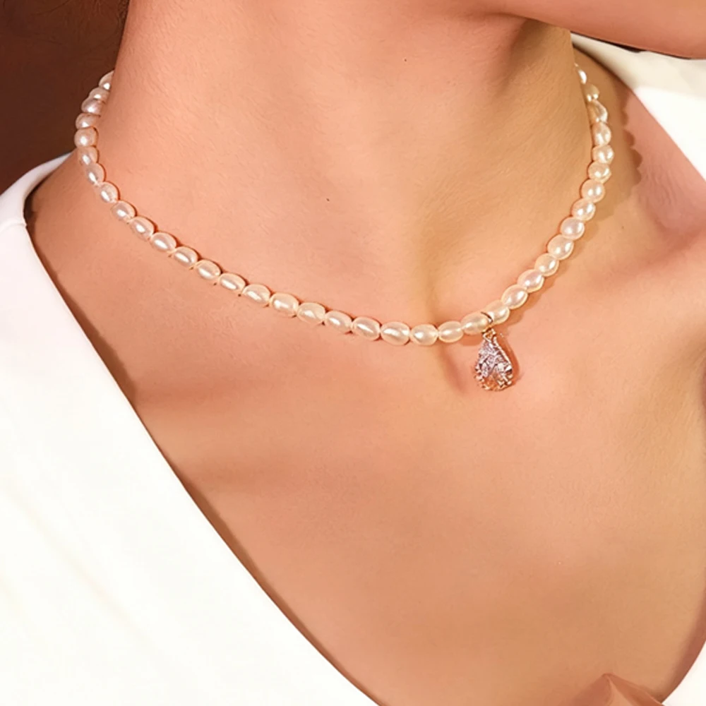 

Натуральный пресноводный жемчуг, белые бусины, ожерелье, подвеска в форме капли, элегантная цепочка на воротник, роскошное очаровательное колье на шею, женские подарки