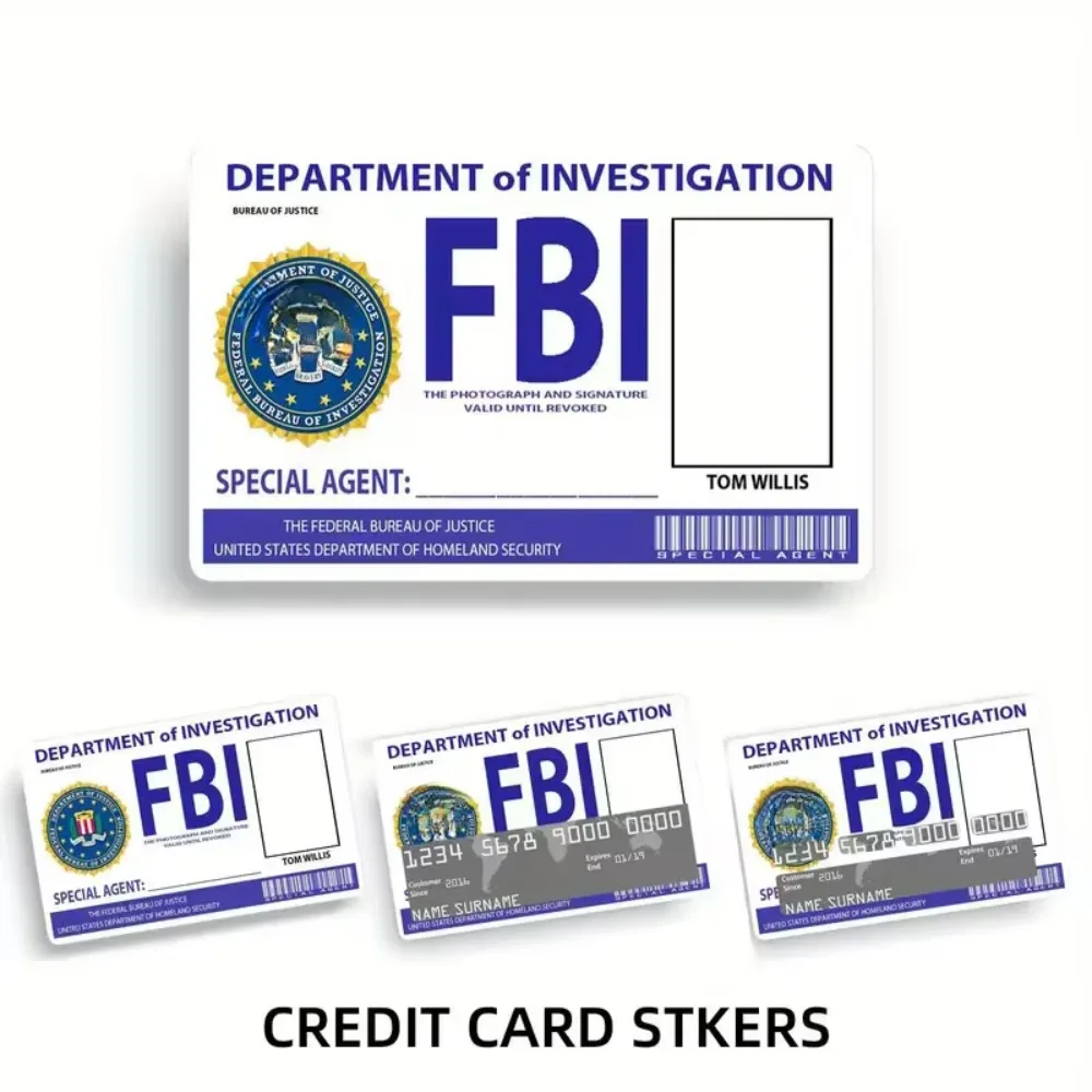 Medaglia del Bureau of Investigation dell'FBI Logo Anmie Pellicola adesiva in PVC Copertura della pelle per la decorazione della carta di credito Decalcomanie della carta dell'autobus della metropolitana del salario