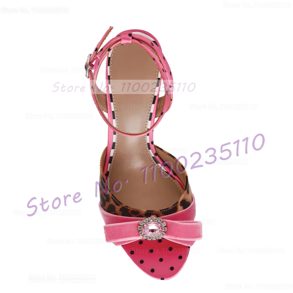 Pink Polka Dot Leopard High Heels Sandals Women Nifty Crystal Buckle Bowknot Mixed Colors Shoes Ladies Open Toe Dress Sandals - view 3