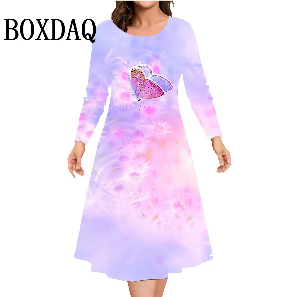 New Dream Sweet Butterfly 3D Print Dresses Autumn 2024 Fashion Elegant Women Long Sleeve A-Line Dress Casual O-Neck Loose Dress