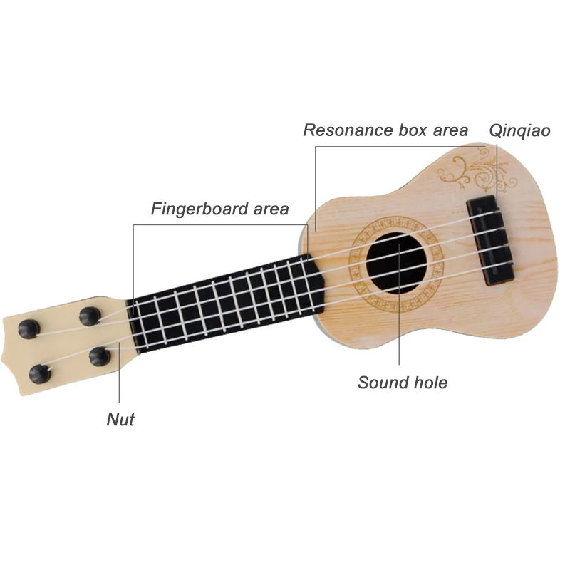 Mini Ukelele de grano de madera de simulación para niños, guitarra clásica, juguetes, instrumento Musical, juguete educativo de cultivo de interés