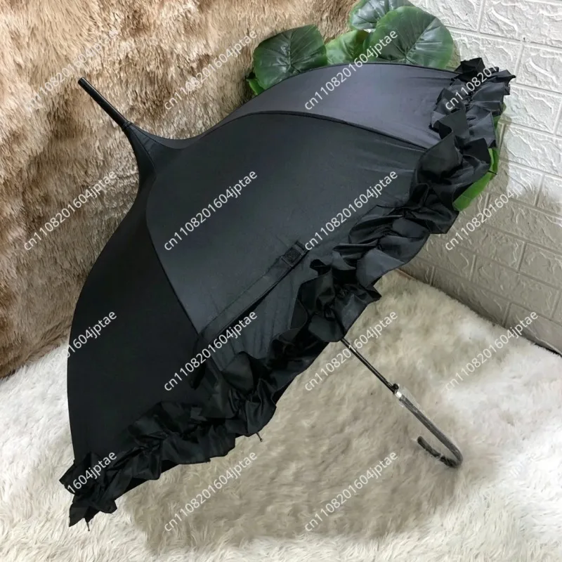 2022 new pagoda-type vinyl sunscreen princess umbrella semi-automatic long-handled umbrella for weather and rain