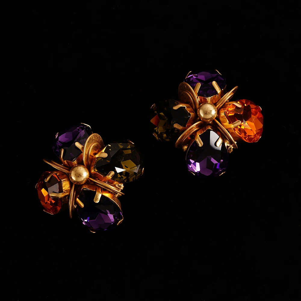 Colorful Crystal Glass Flower Earrings For Women Trendy Charm Prom Party Luxury Pendant Vintage Statement Y2k Jewelry