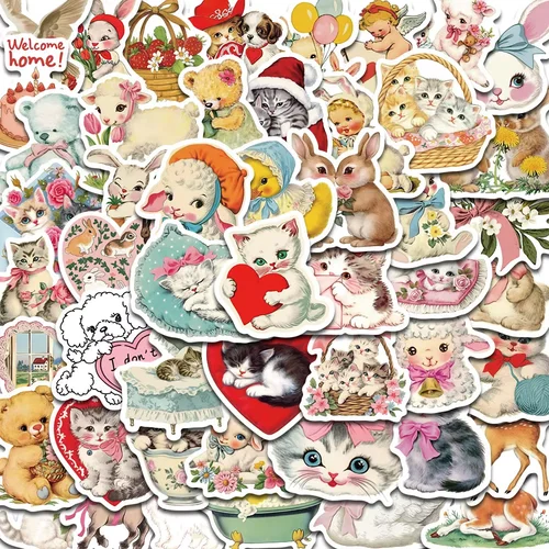50 Uds. Pegatina Clipart de animales Vintage patinetas estéticas DIY Harajuku portátil equipaje impermeable pared habitación Bar decoración pegatinas