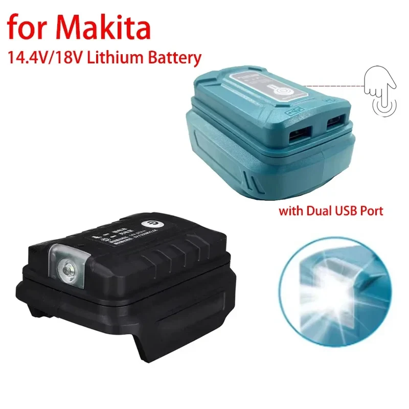 

Adapter Converter with LED Light for Makita 14.4V/18V Lithium Battery for Makita BL1830 BL1430 BL1850 with Dual USB Ports