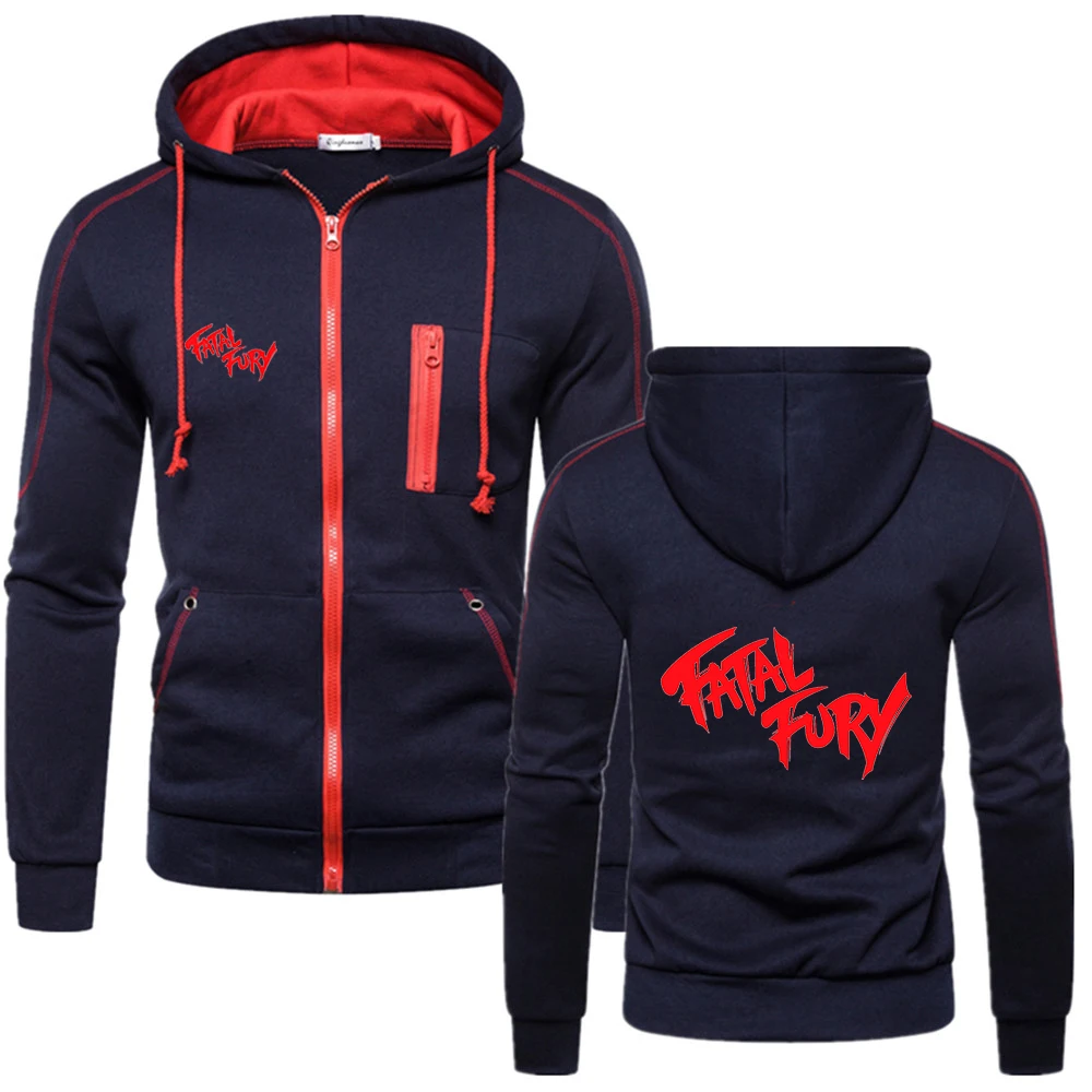 

2025 Spring Autumn Men's Terry Bogard Fatal Fury Logo Printed Classic Solid Color High-Quality Cardigan Zipper Hooded Sweatshirt