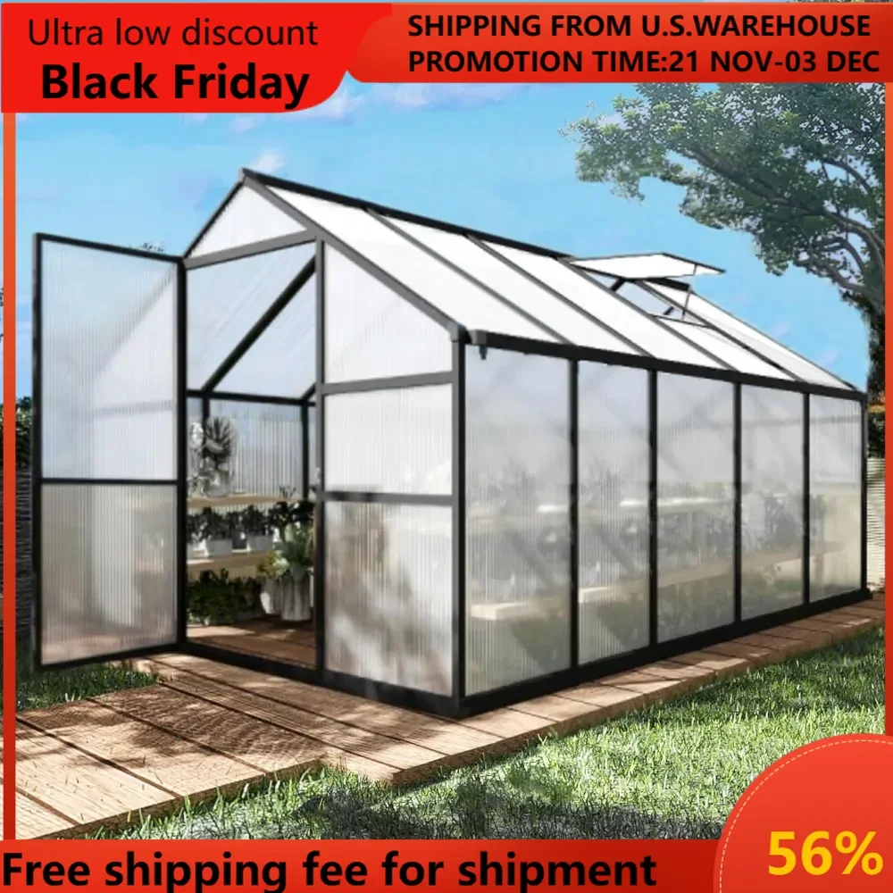 

Greenhouse for Outdoors, Polycarbonate Garden Backyard Greenhouse with Adjustable Roof Vent, Aluminum Large Walk-in Gr