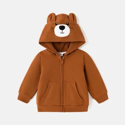 PatPat Baby Girl/Boy Bear Embroidered Ear Design Hooded Jacket  Soft and Comfortable  Perfect for Outings and Daily Wear