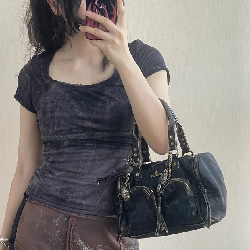 Angel kiss Handbag Women Small Boston Bag Satchel Top-handle PU Shoulder Bag Vintage Dumpling Pack Multi-pockets Shoulder Bags