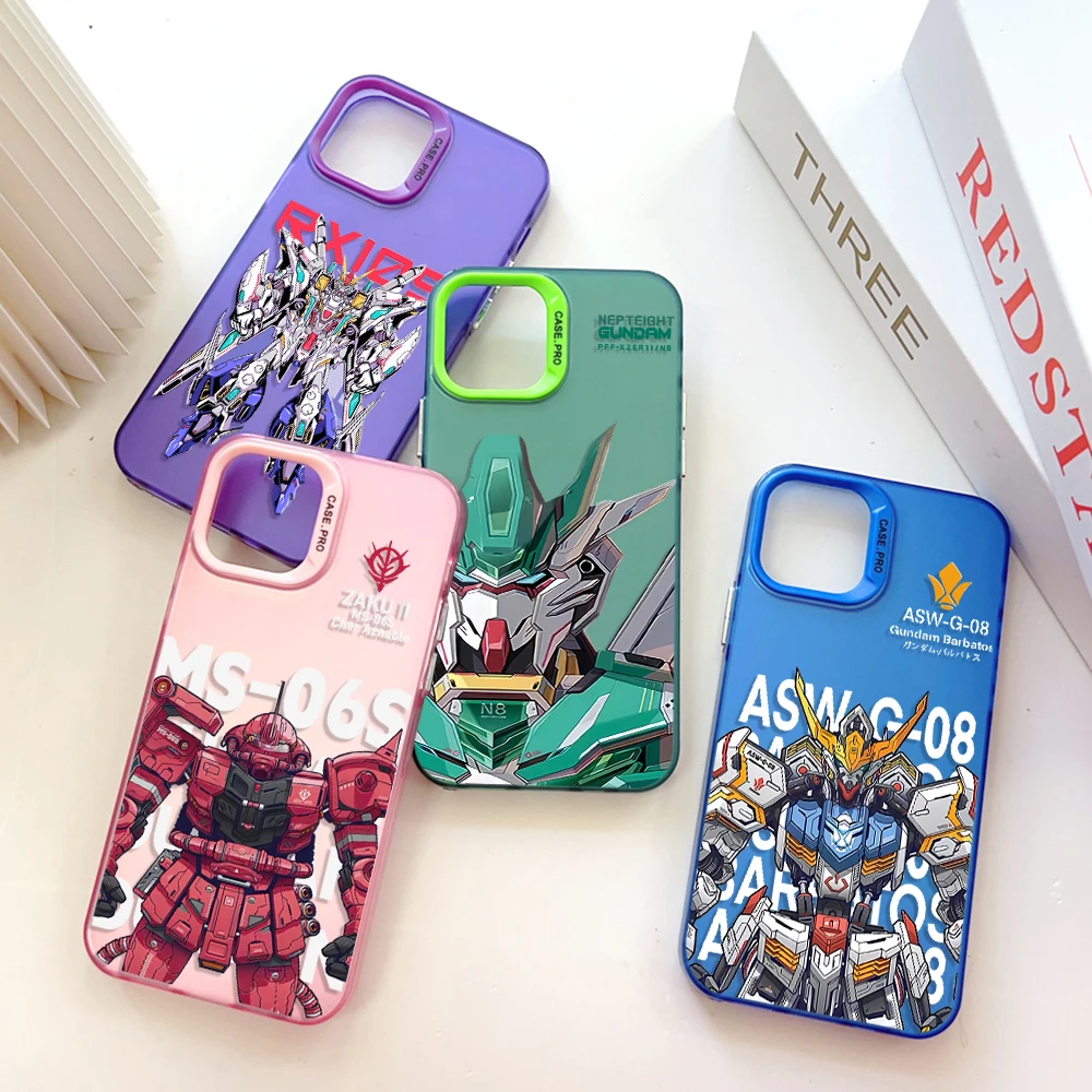 Mobiles Suits Gundams Phone Case for IPhone 13 12 11 15 14 Pro Max Plus Lens Creative Border Silver Plated Inside Hard TPU Cover