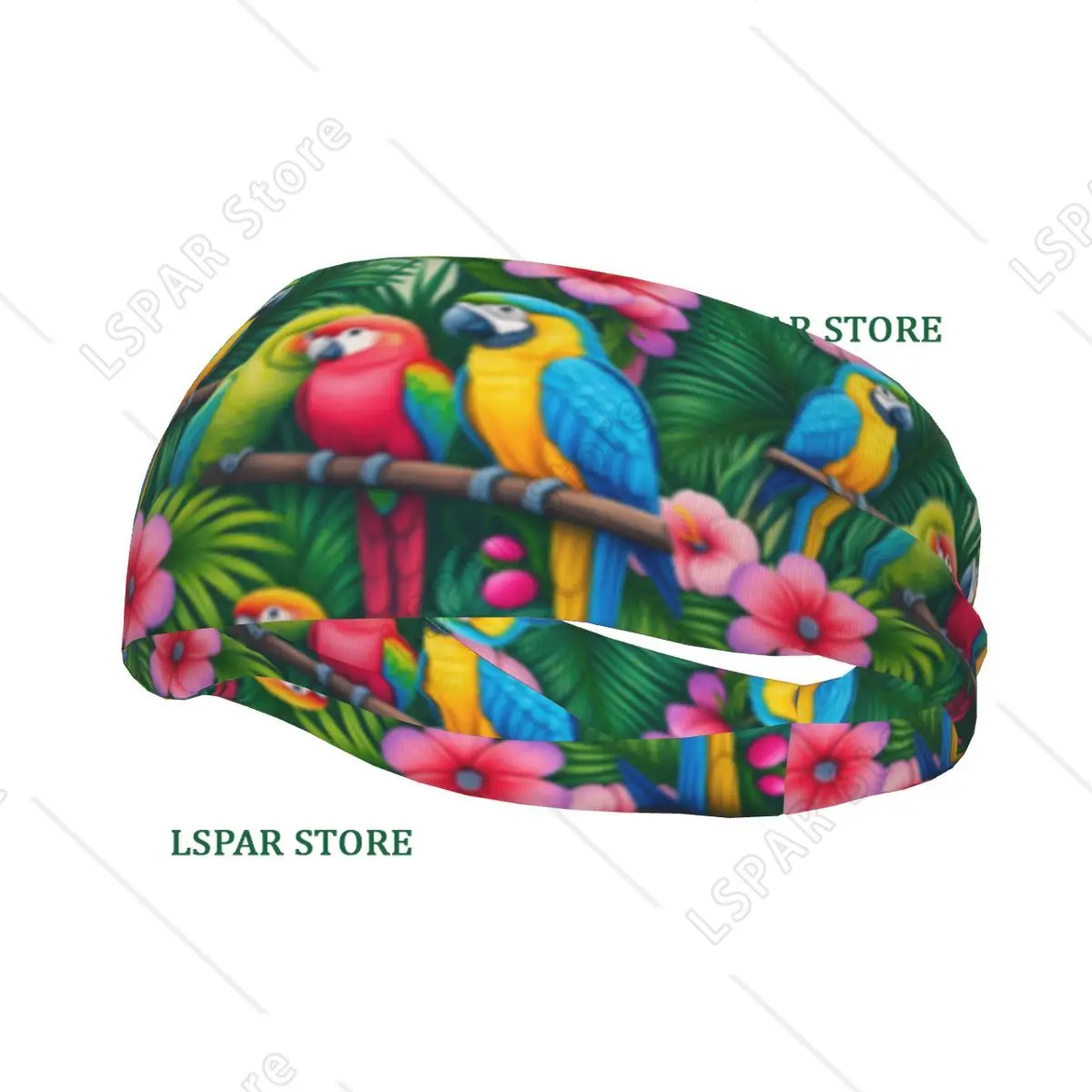 

Sports Headband Portable Hair Band Tropical Leaves With Colorful Parrot Birds Hair Wrap Brace Running Exercising Sweatband