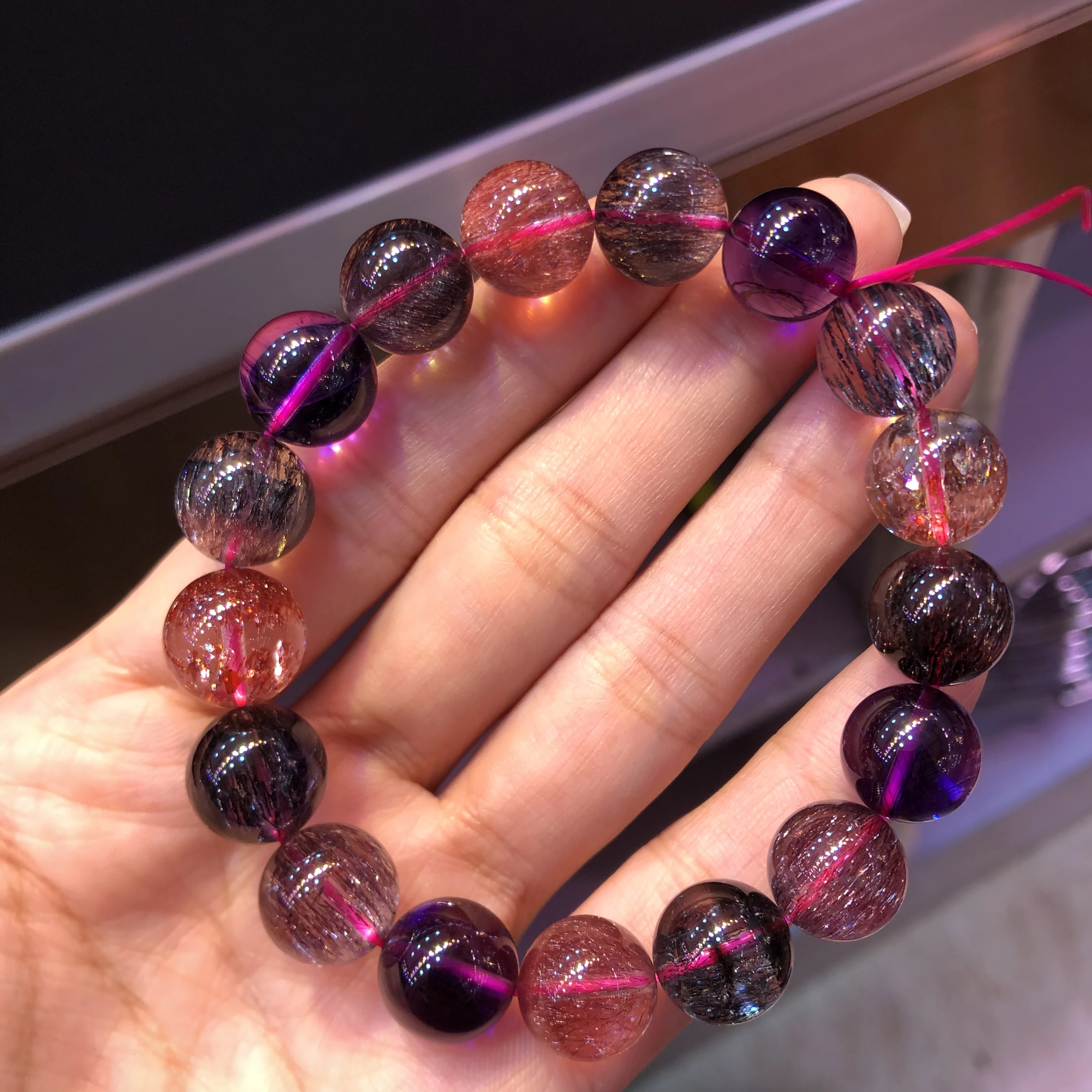 12mm Natural Super Seven Melody Purple Rutilated Quartz Bracelet For Women Man Healing Gift Crystal Beads Strands Jewelry AAAAA