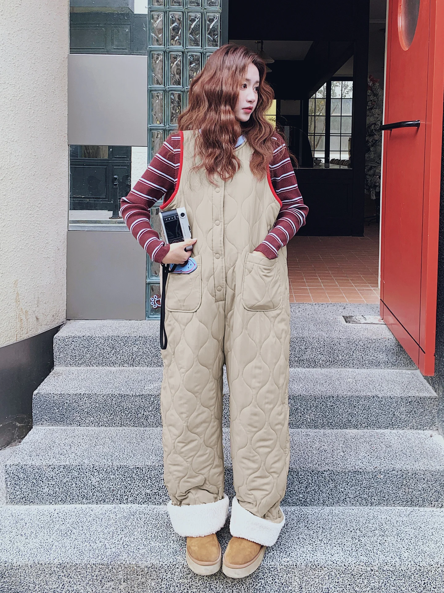 طقم جمبسوت كاجوال من القطن مبطن كاكي كسول للنساء لخريف وشتاء 2025 طقم علوي محبوك جديد مكون من قطعتين بخصر عالٍ...