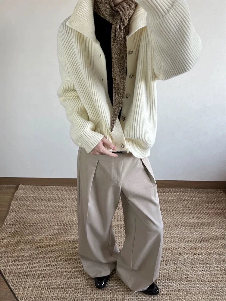 

American Retro Eternal Flower Button High Collar Open Cardigan Sweater Men Autumn Winter Design Casual Loose Knitted Jaet