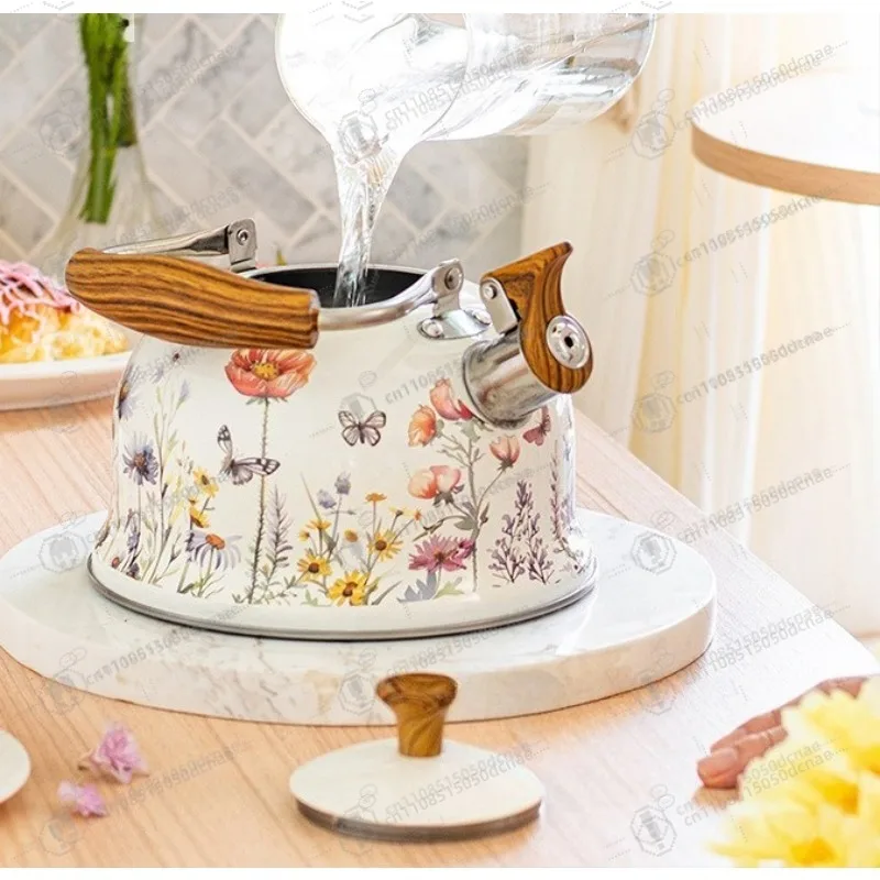 3L Flower‑Shape Stainless Steel Whistling Water Kettle Creative Design Pot For Home Garden Household Tea‑Brewing Kitchen Utensil