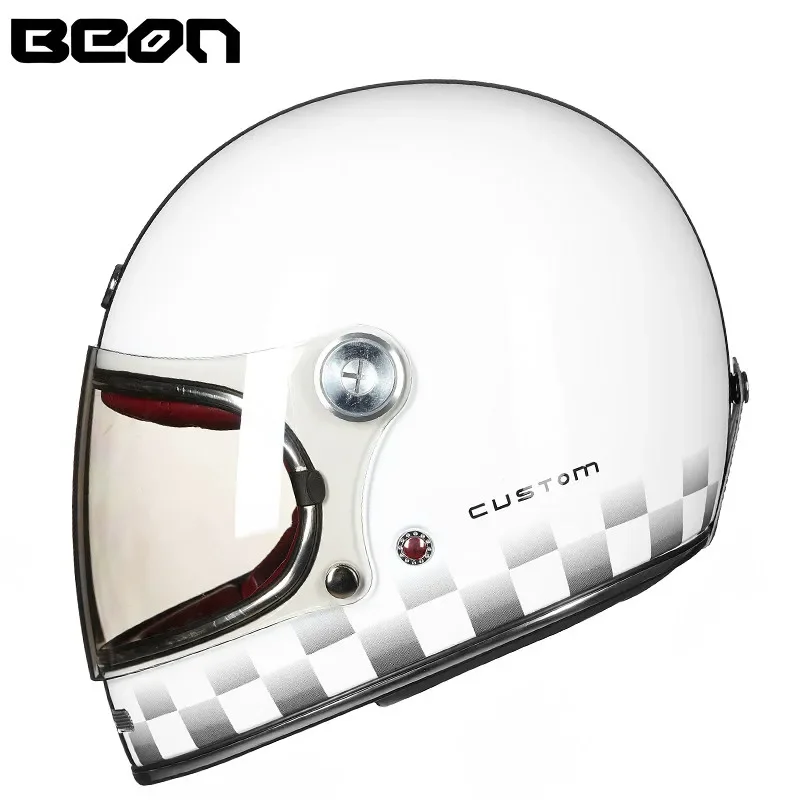 BEON Volledige Gezicht Motorhelm Mannen Vrouwen Biker Helm Lichtgewicht Glasvezel Karting Auto Helm Retro Motorfiets Benodigdheden B510