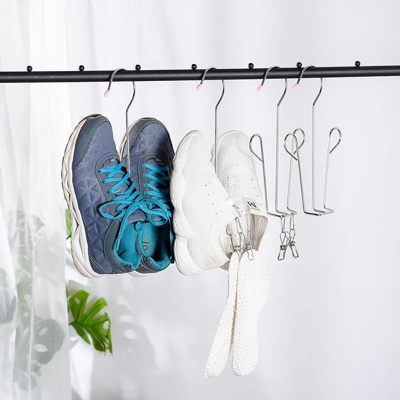 

Household Stainless Steel Shoe Drying Rack Outdoor Balcony Shoe Drying Rack Hooks Space Saving Bedroom Storage Closet Organizer
