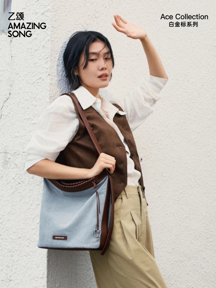 Amazing Song Original Design Love TA Woven Bucket BagTop Grain Leather Women Casual Shoulder Bag Summer Collection