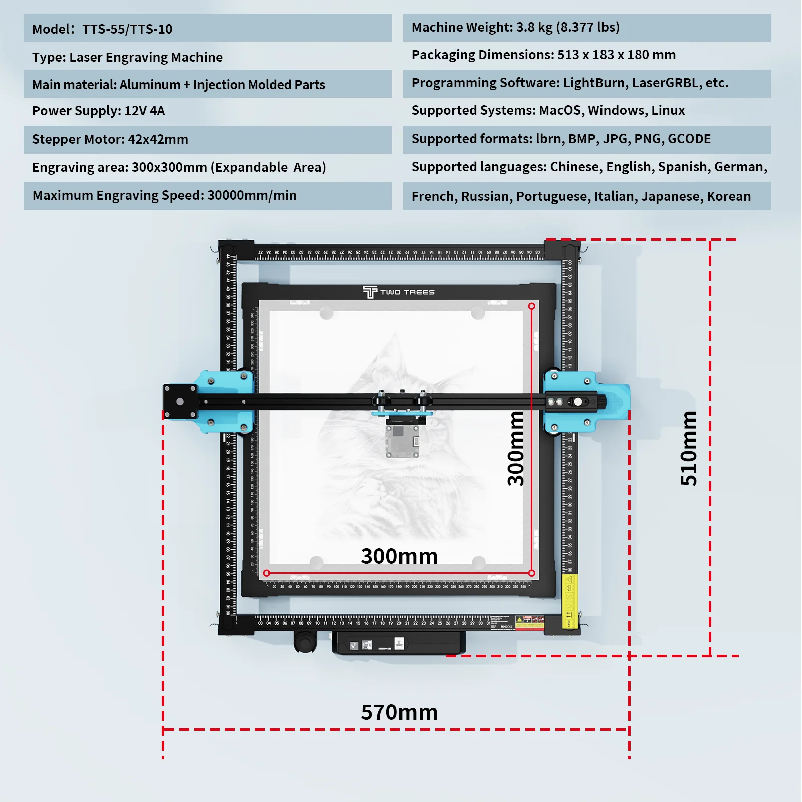 TwoTrees TTS-55 Pro Laser Engraver With Wifi Offline Control 445±5nm Blue Light Laser Engraving Cutting Machine Stainless Steel Carving Wood Acrylic Cutting - view 4