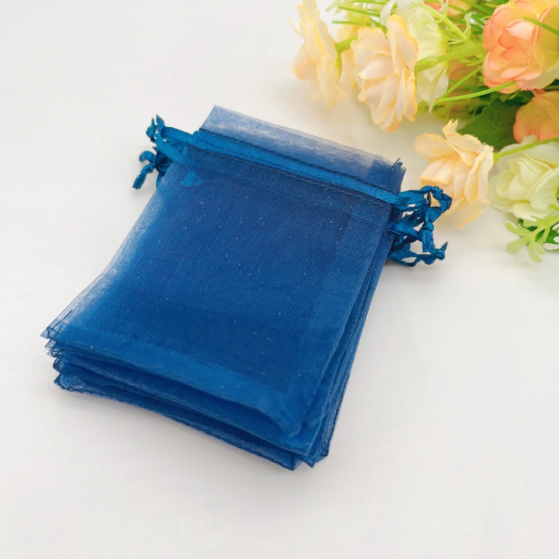 Navy Blue Mesh Sachet Pouch, Drawstring Organza Bag, Wedding Packaging, Jewelry Storage Bags, 100Pcs