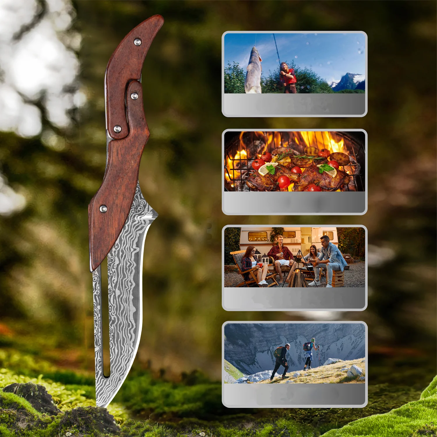 1PC Damascus Pattern Creative Deformation Folding Cutting Tool EDC Portable Pocket Knife for Outdoor Camping Daily Use