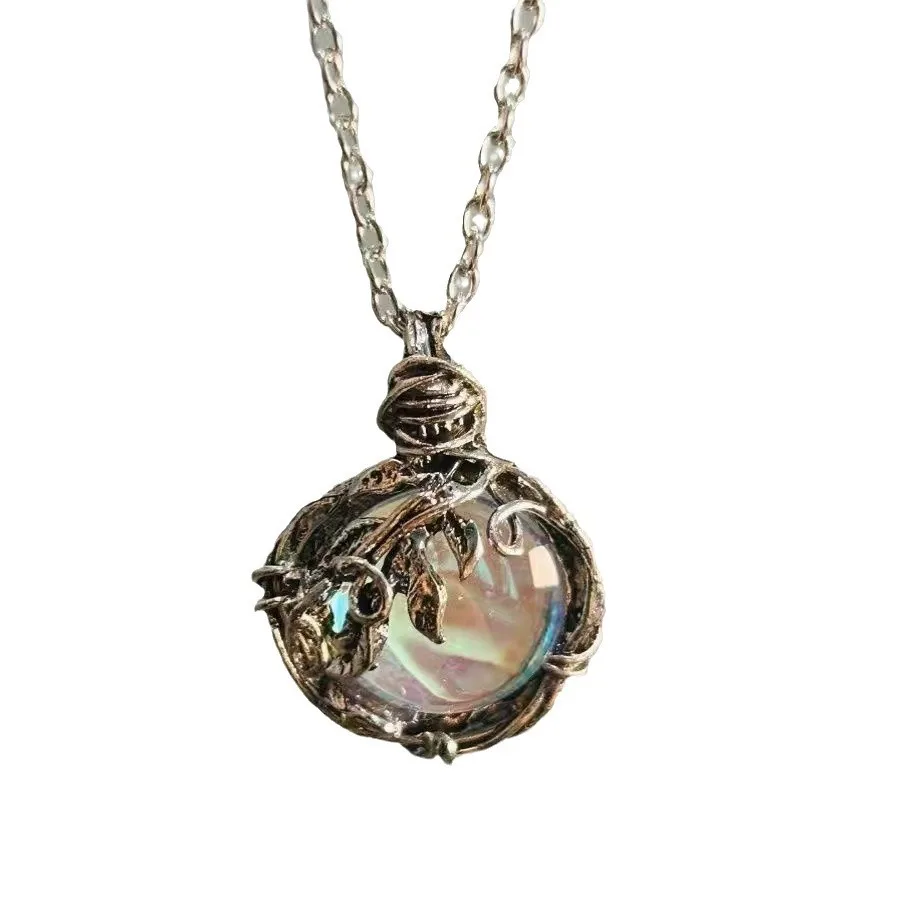 

Antique Bronze Gothic Thorn Necklace with Aurora Crystal Unique Vintage Statement Jewelry Love Gift for Her Christmas