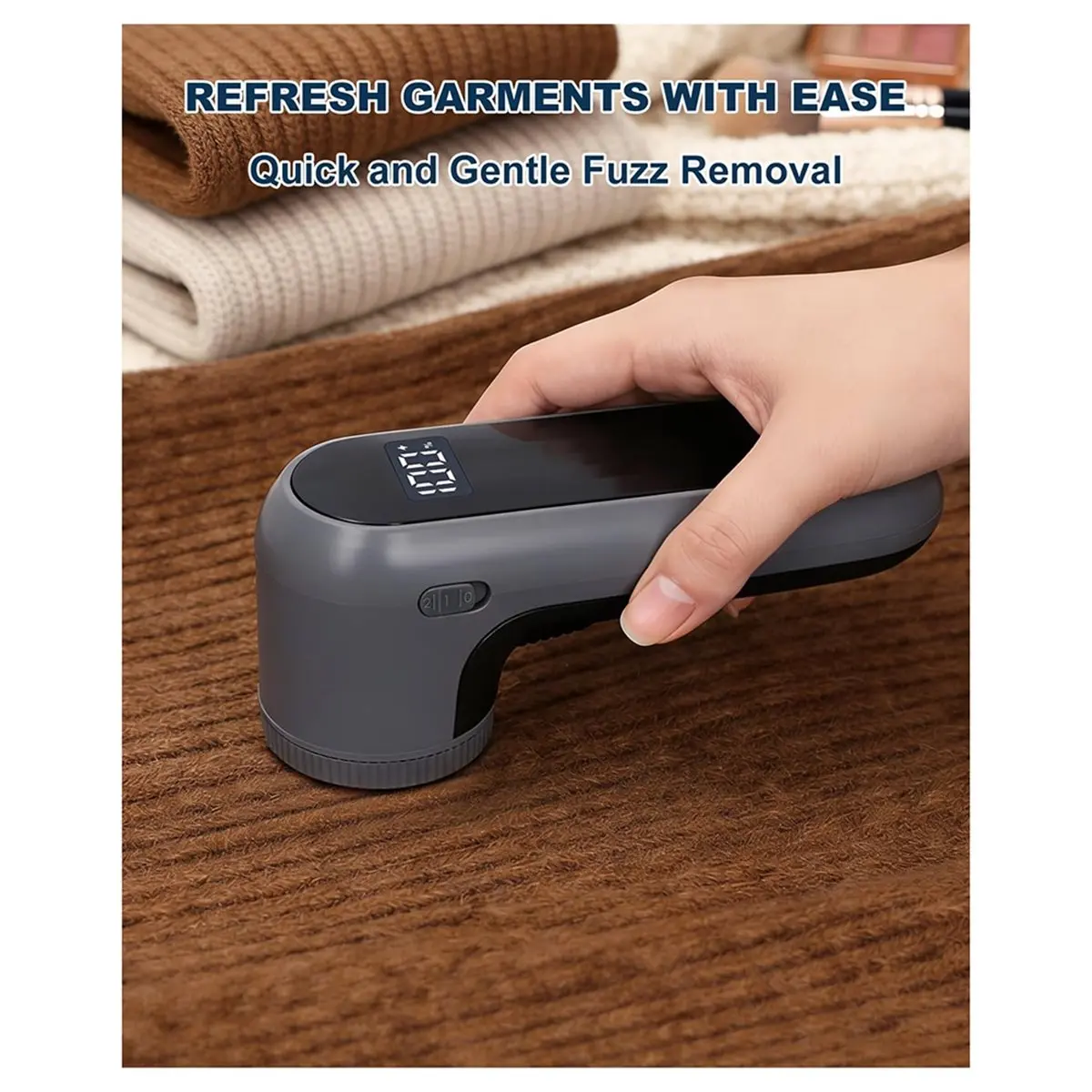 (A75U] Fabric Shaver Lint Remover with Digital Display, 6-Leaf Blade Electric Lint Shaver for Clothes, Sweaters,for All Fabrics