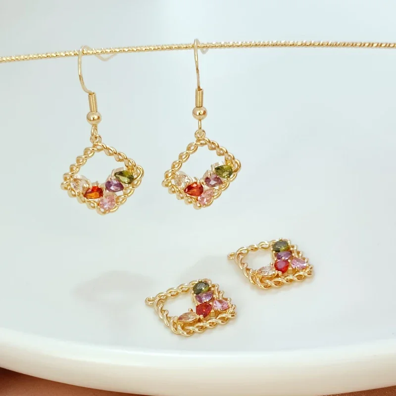 

14K Gold-plated Inlaid Zirconium Water Drop Double Gold Thread Twist Frame Pendant Bracelet Earrings DIY Accessories