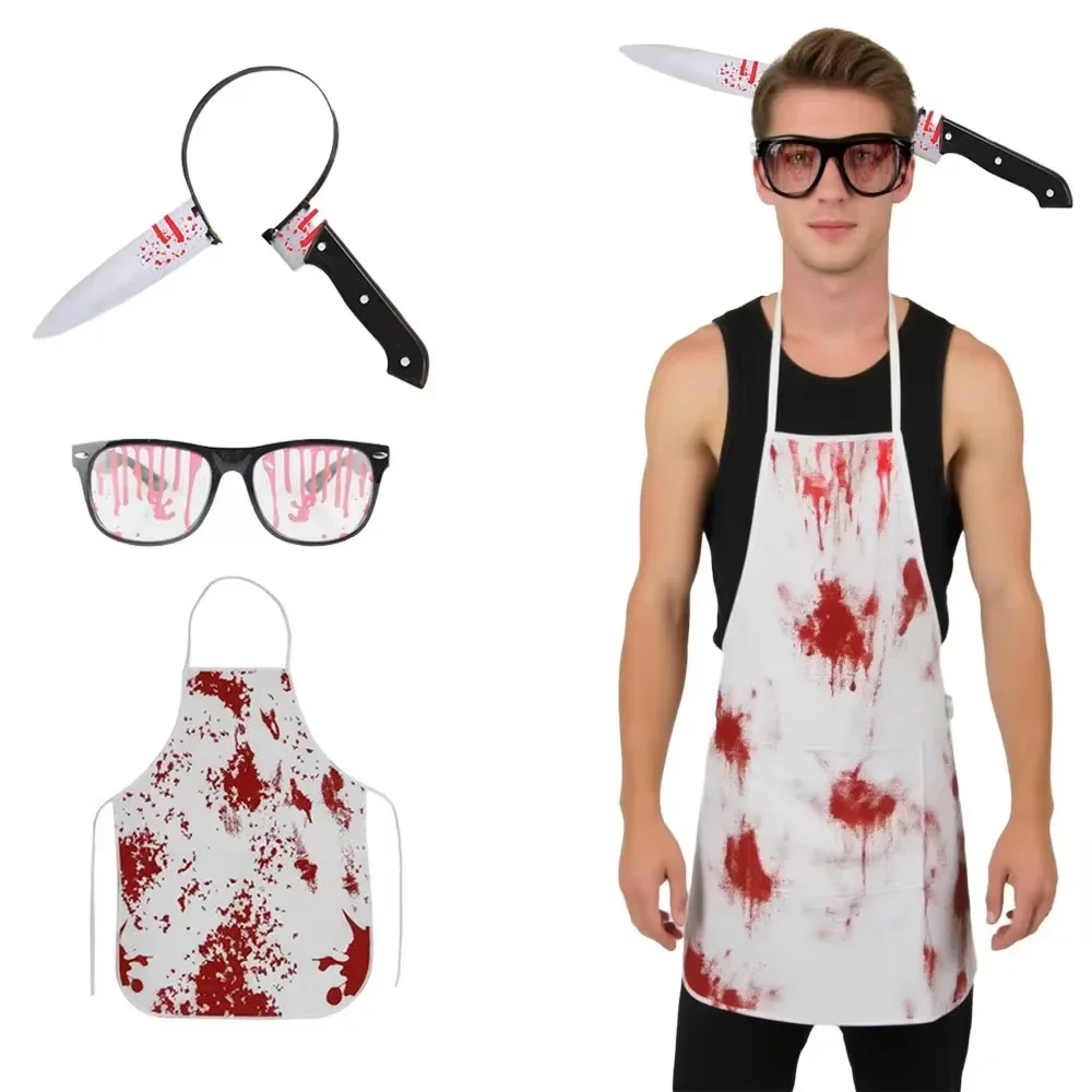 PESENAR nouveau tablier sanglant d'halloween adulte boucher sanglant jeu de rôle Halloween horreur habiller + boucher ensemble de Six pièces