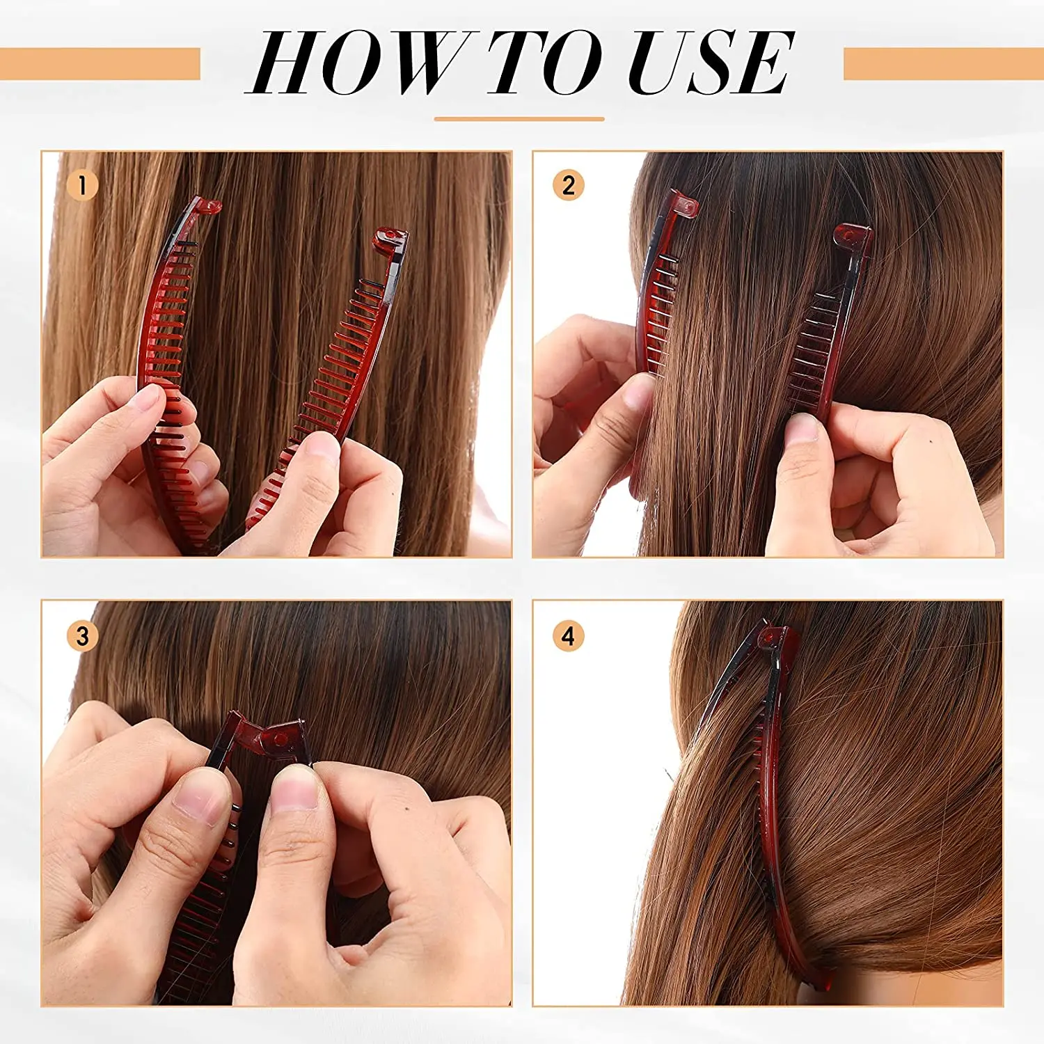 12 Stück Bananen-Haarspangen, klassische Kämme, großer Doppelkamm, Fischschwanz-Haarspange, Bananen-Pferdeschwanz-Halter, Clip für Frauen – Detail 6