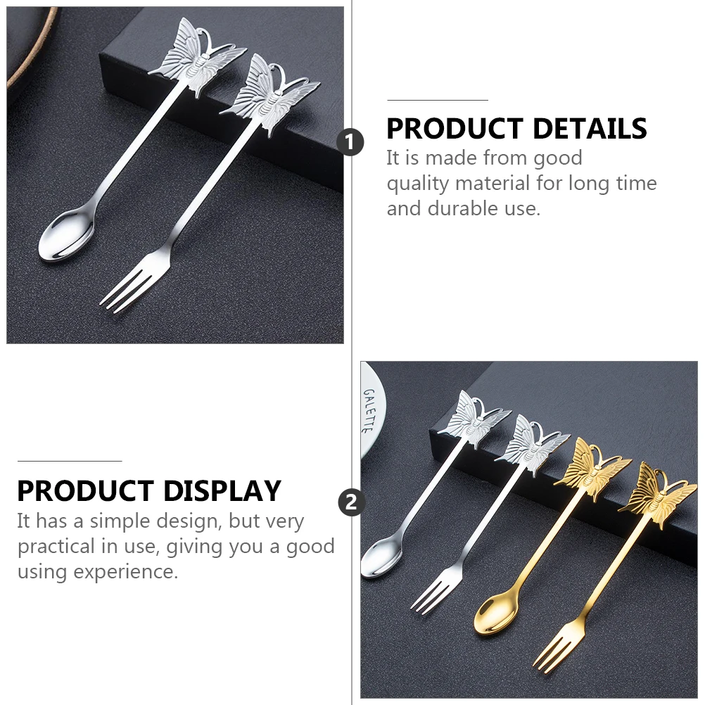 

Butterfly Fork Spoon Set Cocktail Coffee Stainless Steel Tableware Tea Spoons Silverware Forks Portable