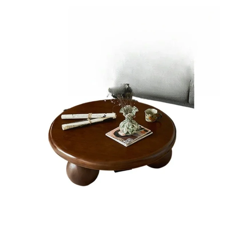 

French medieval solid wood round coffee table, small apartment living room retro silent wind low table