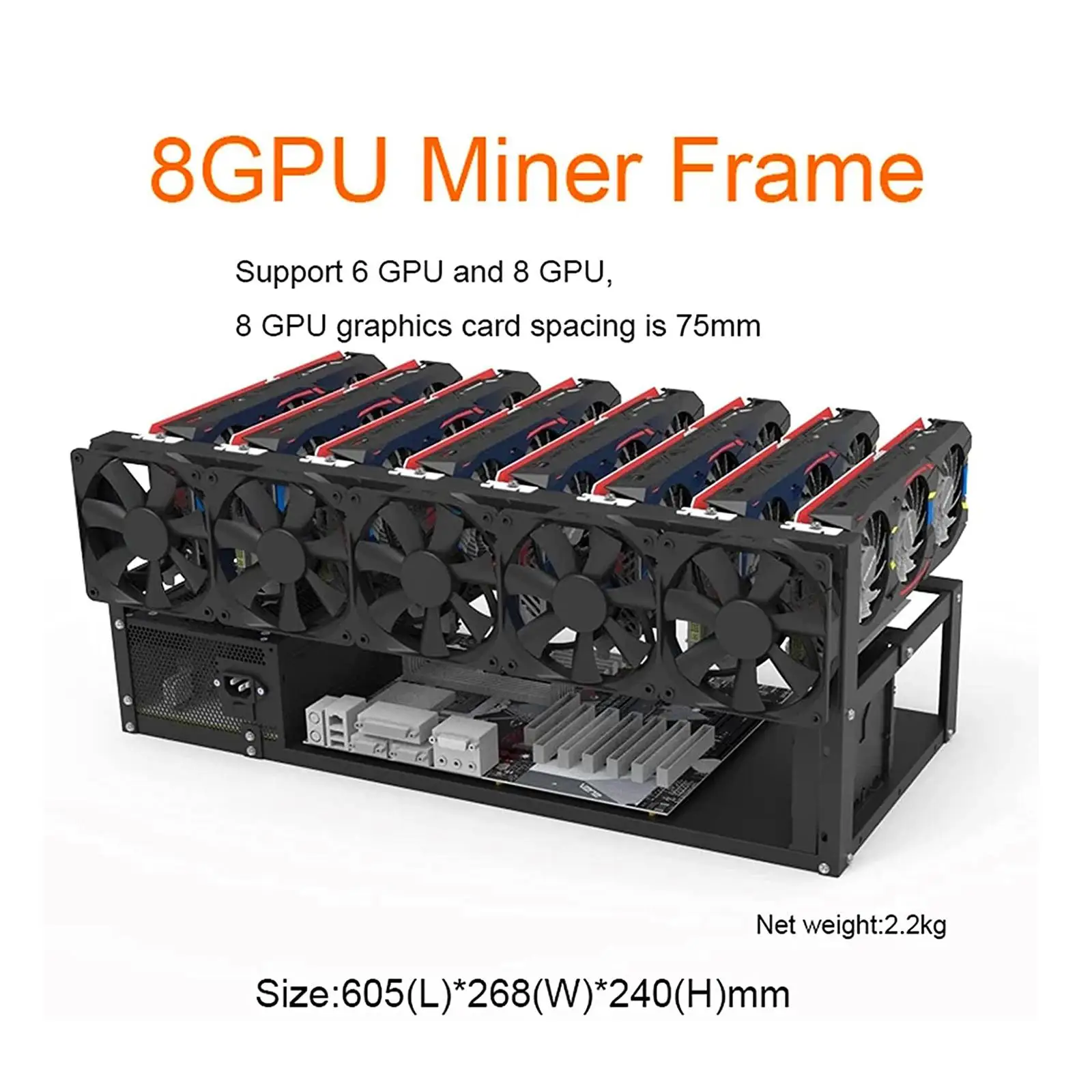 Gpu Mining Rig Frame 8 Gpu - Açık Çerçeveli Grafik Kartı Tutucu Çelik