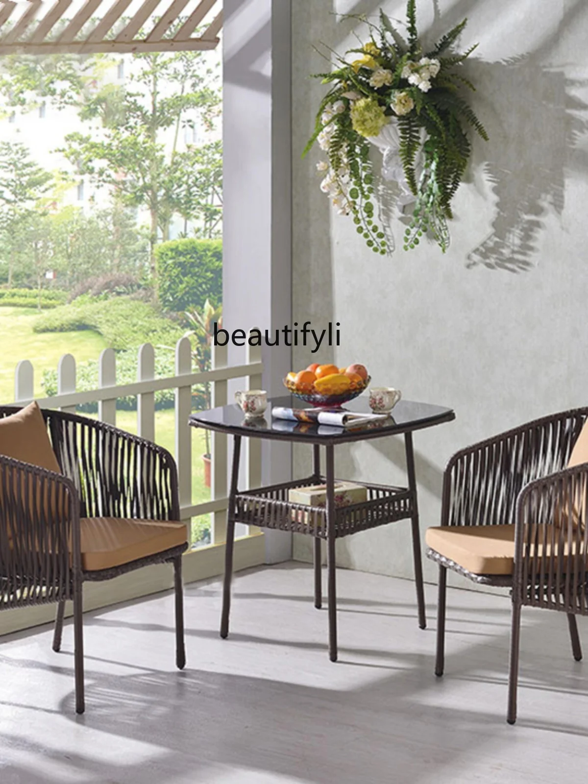 Rattan Three-Piece Tables and Chairs Coffee Shop Tables and Chairs Creative Fashion Outdoor Furniture Designer Model