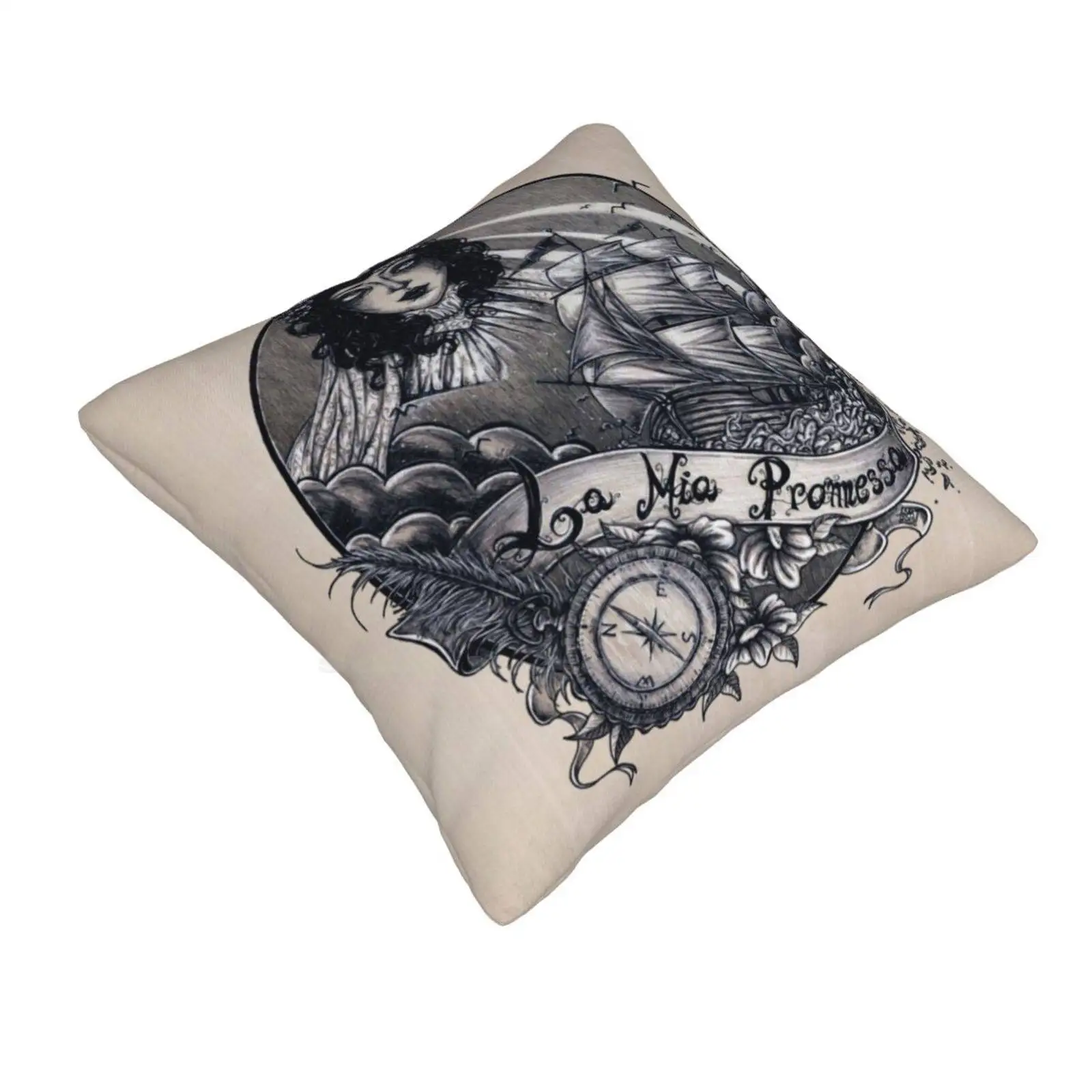 La Mia Promessa Funny Cute Decor Square Pillowcase Illusorya Stefania Russo Tattoo Tatuaggio Traditional Old School Sailor