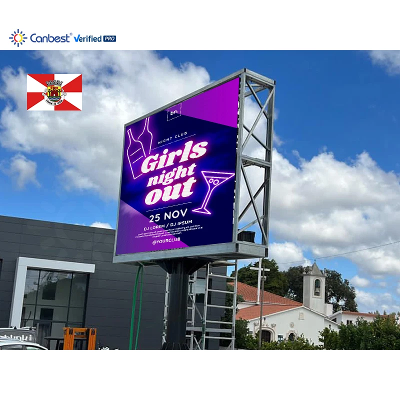 หน้าจอแสดงผล LED สำหรับโฆษณากลางแจ้ง Mes P4 4 มม. 3840x2880 มม. 12.59x9.44 ฟุต สำหรับผับและร้านอาหารในโปรตุเกส