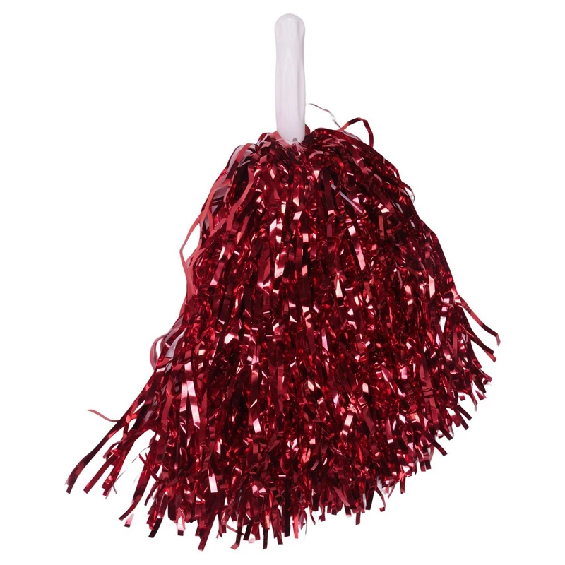 96Pcs Cheerleading Pom Poms Metallic Foil Cheer Pom Poms With Plastic Handle For Adults Kids Cheerleaders Party Red