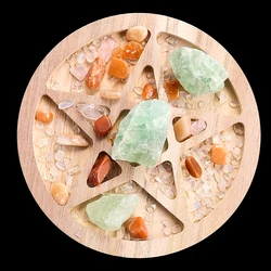 15CM Natural Wood Laser Pentagram Star Pentacle Kore Round Plank Board Craft Crystal Tarot Card Witchcraft Tray Yoga Decor