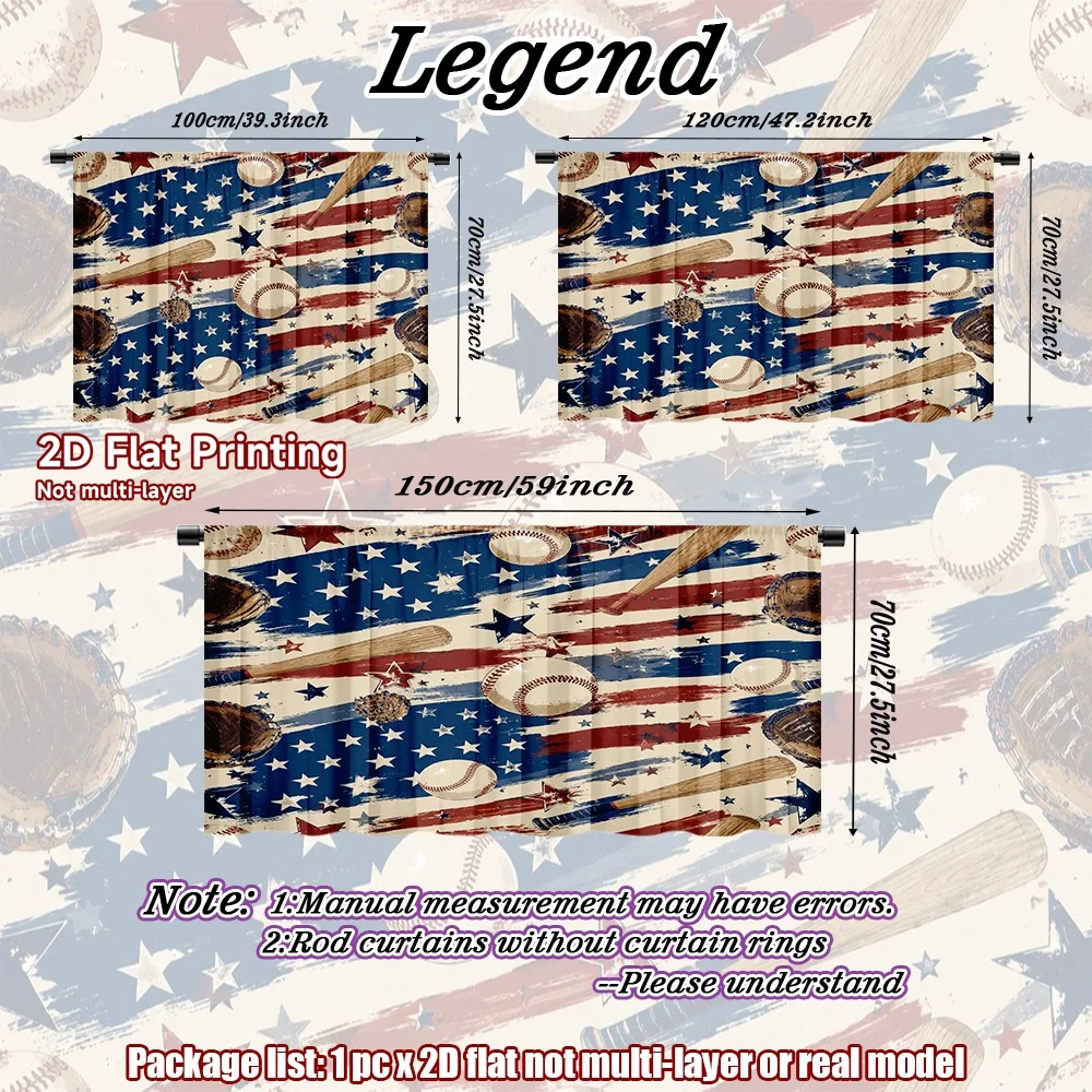 2D flat 1pc French romantic style Independence Day Baseball Design Digital printing Suitable for bedrooms_kitchens_for privacy,