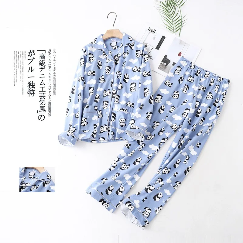 

Couple's Korean Style Notched Collar Pajama Sets Autumn Winter Brushed Fleece Sleepwear Suit Open Front Homewear 2pcs