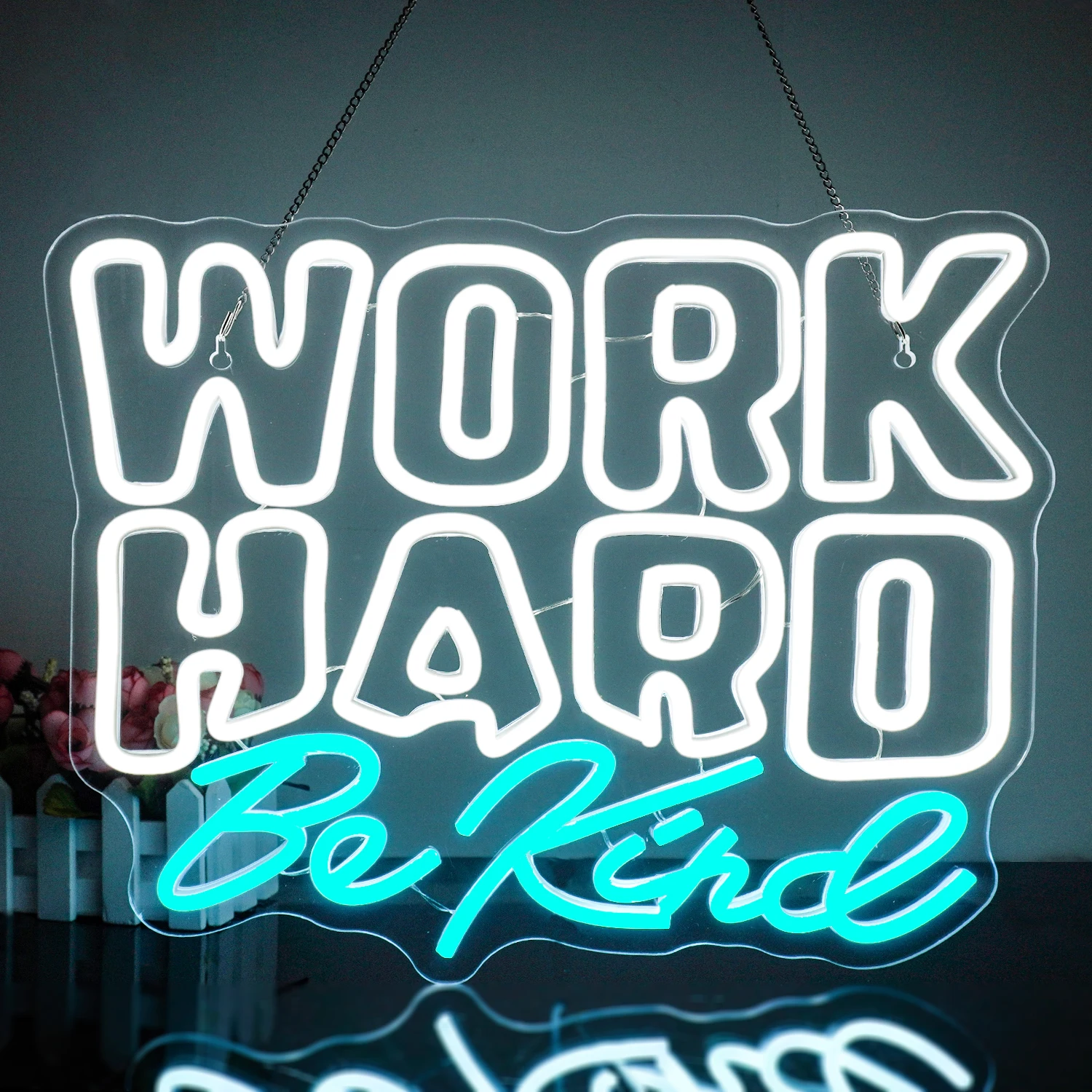 Work Hard Be Kind Neon Led Sign Dimmable Neon Lights Inspire Room Decoration Office Bedroom Library Study Classroom USB Art Lamp