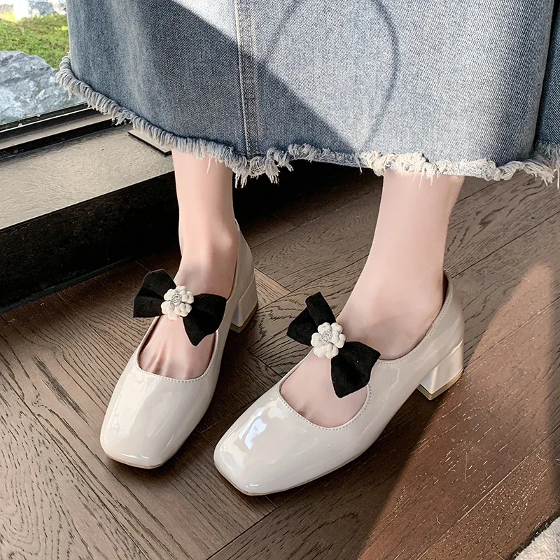 Mary Jane Shoes Square Heel Slip-On Women's High Heels Round Toe Soft Sole Shoes for Women Casual Comfort Heels Zapatos De Mujer