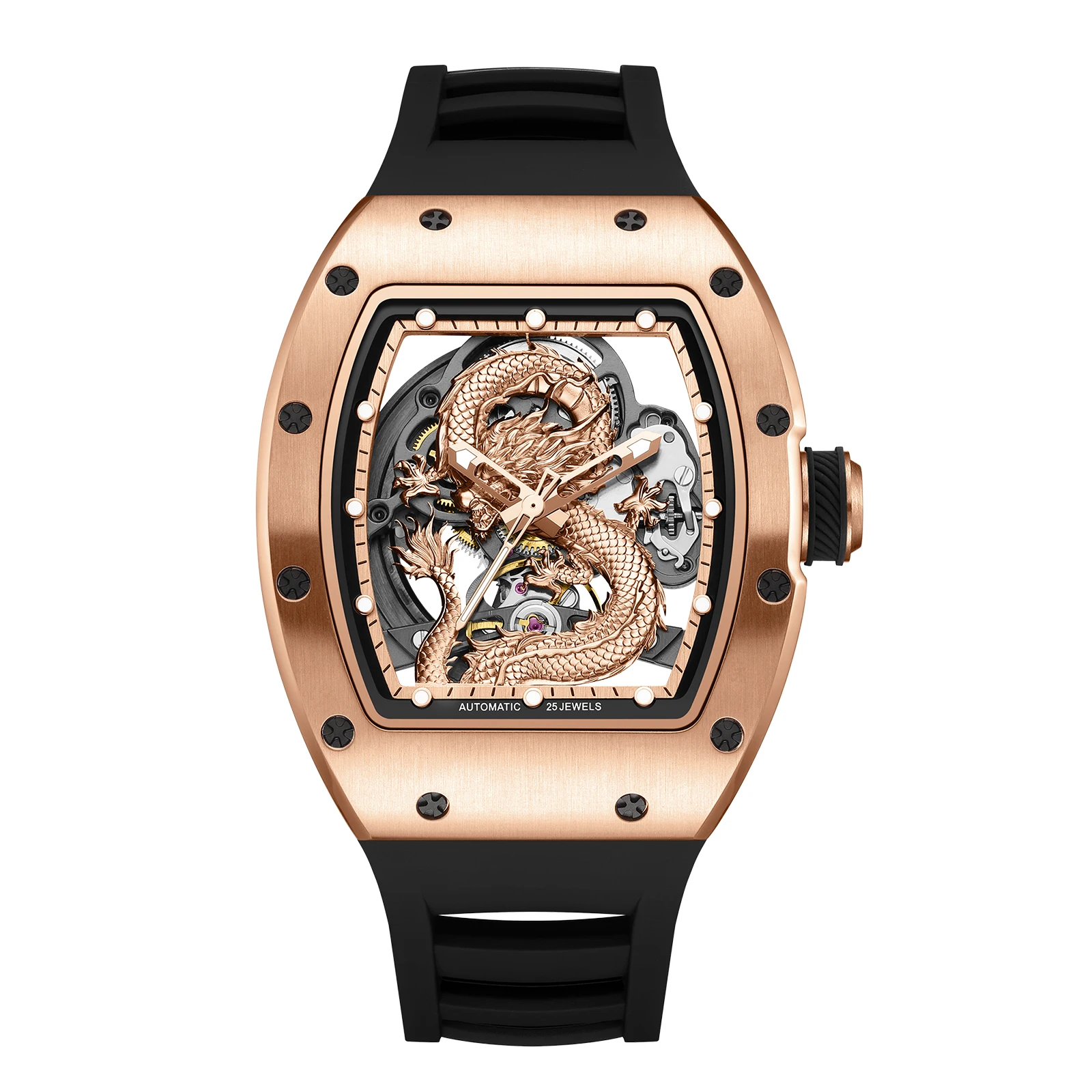 CHANCE Mens Watch 3D Dragon Original Mechanical Watch for Man Dragon Dial Waterproof Luminous Date Stainless Steel Dial Watches