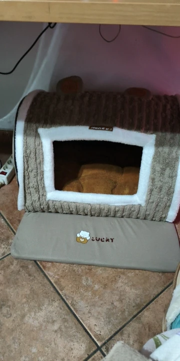 Hundehütte für drinnen, weiches, gemütliches Haustier-Schlafbett mit Loch, abnehmbare warme Katzenhütte, rutschfeste Matte für Kätzchen, Welpen, Haustier-Winterbedarf – Detail 13