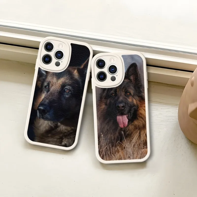 German Shepherd Dog Phone Case White For IPhone 14 11 13 12 Pro Max Mini Xs X Xr 7 8 Plus SE2020 Leather Silicone Texture Coque