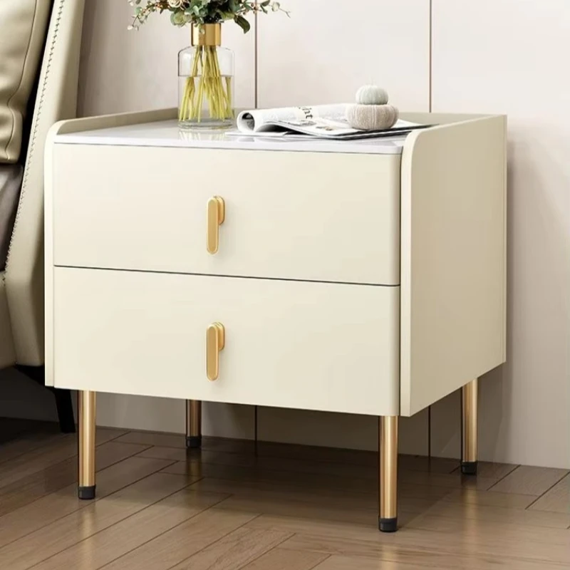 Bedroom Smart bedside table Wood and leather material 2 drawers Modern style Wireless charging Fingerprint lock Cream style