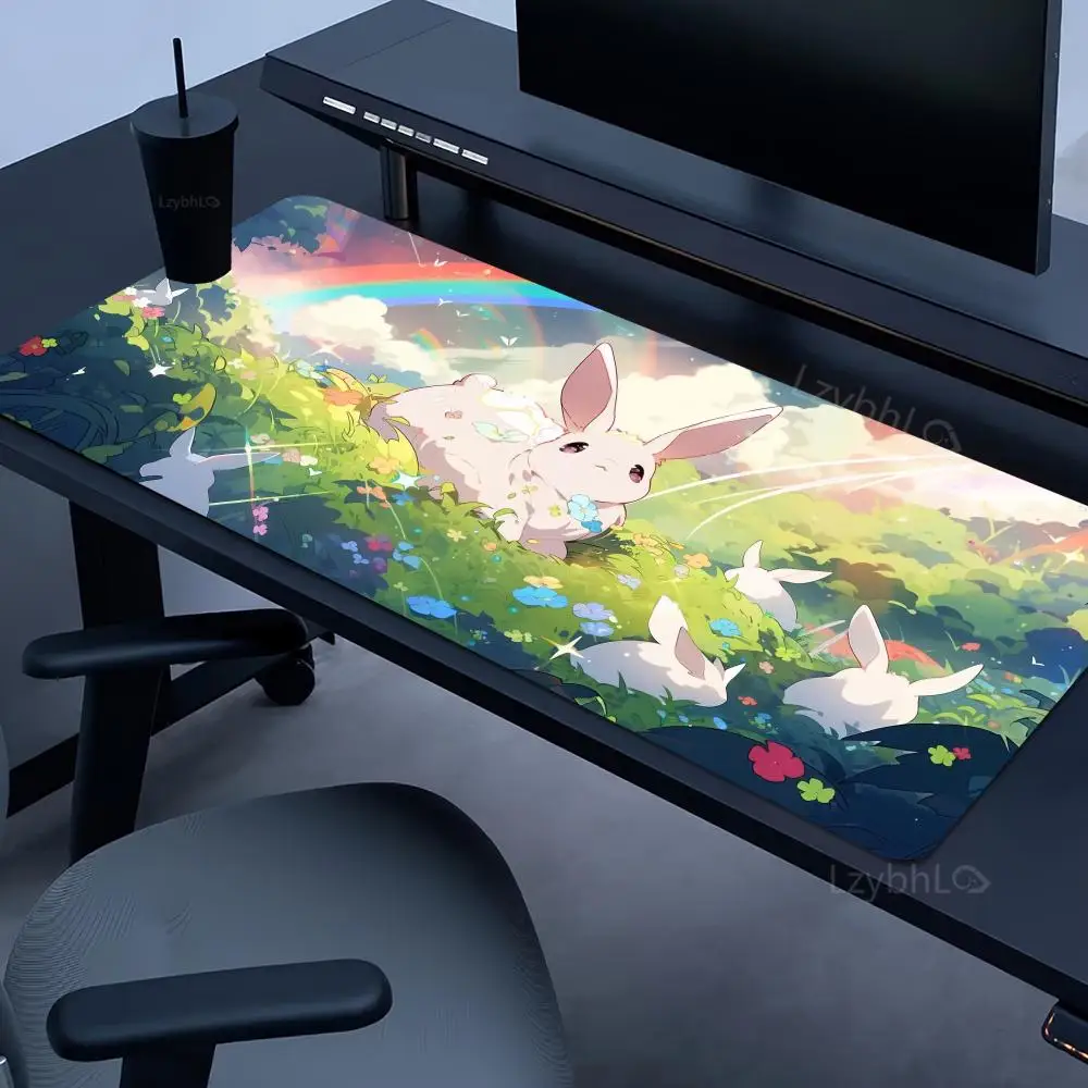 Cute Rabbit Mouse Pad XL Office Gamer Keyboard Desk Mat Adorable Cartoon Desk Pad Non-Slip Laptop Large Rubber Cartoon Mouse Pad