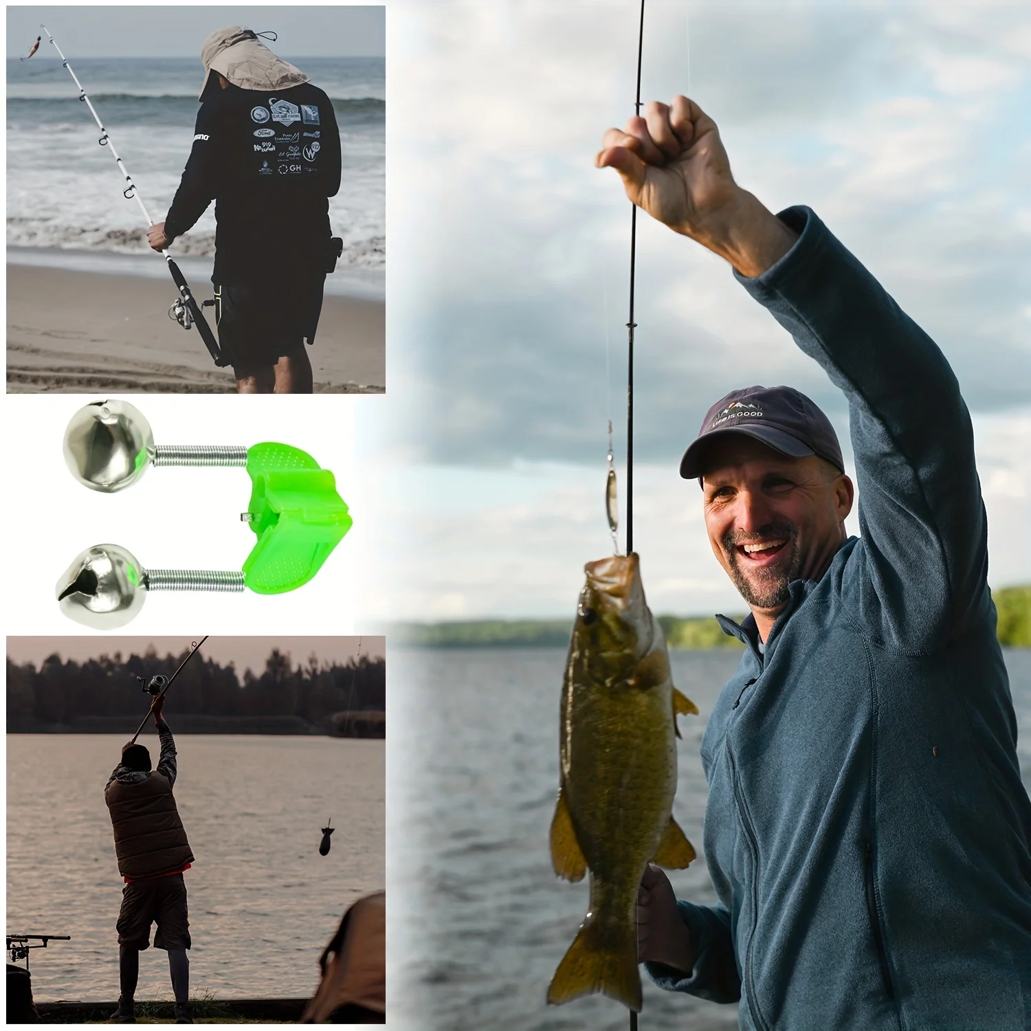 10/50 قطعة أجراس إنذار الصيد ، كليب لدغة تنبيه الصيد رود جرس البلاستيك الصيد رود كليب مع أجراس تنبيه مزدوجة صيد السمك #6